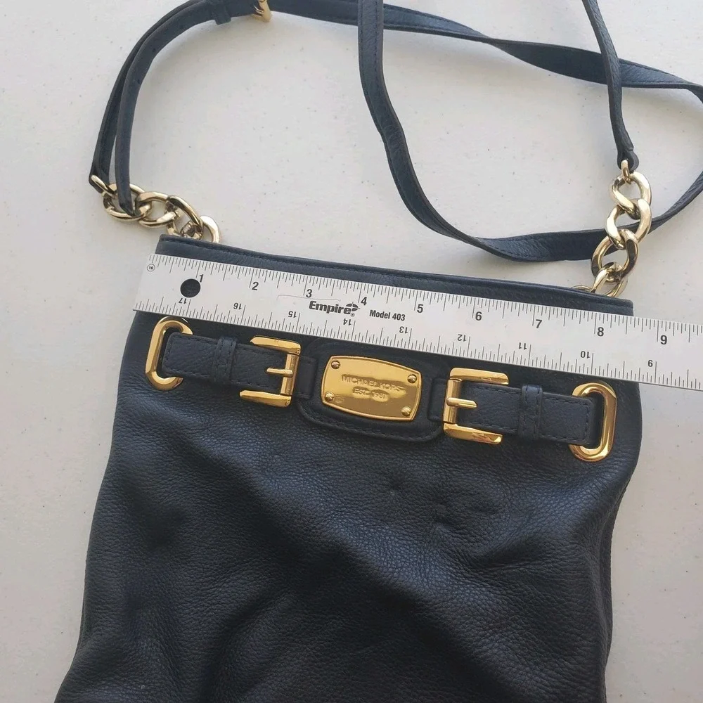 Michael Kors medium casual black and gold leather chain and buckle crossbody bag